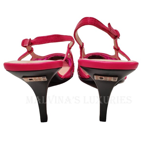 GUCCI SHOES FUCHSIA MESH w GG CRYSTALS SLINGBACK SANDALS sz 40 10 US - Picture 6 of 15